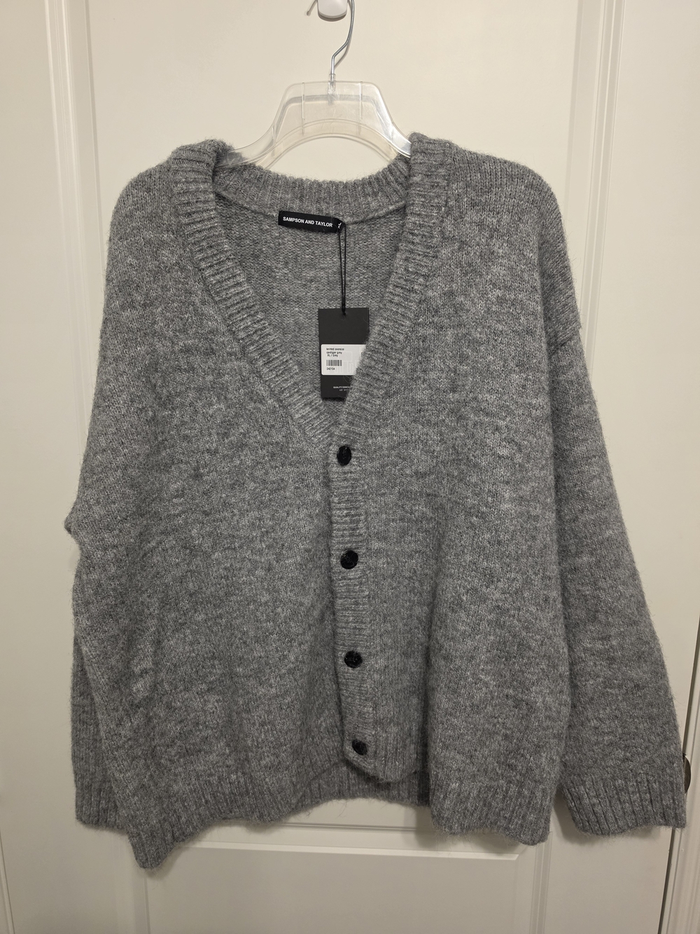 Sampson and Taylor XL Gray Button-Up V-Neck Cardigan Sweater